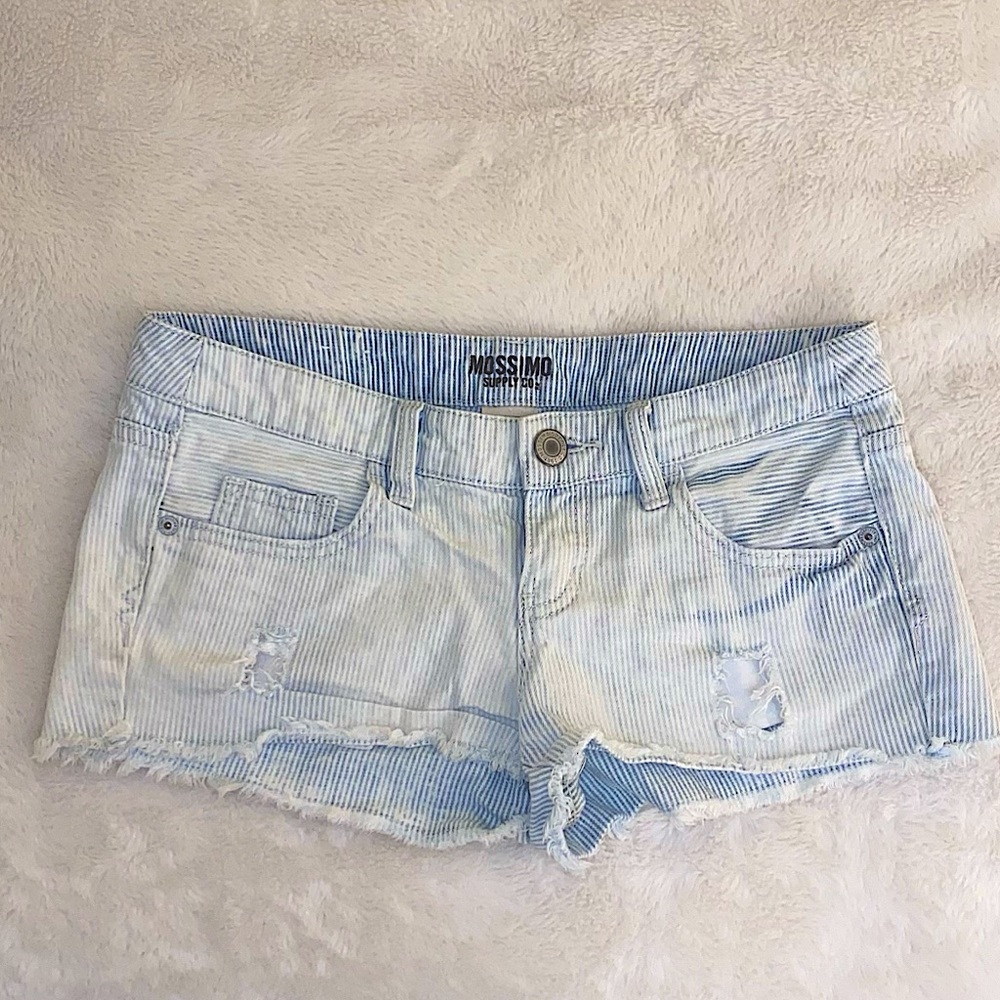 Blue & White Stripped Low Rise Jean Shorts